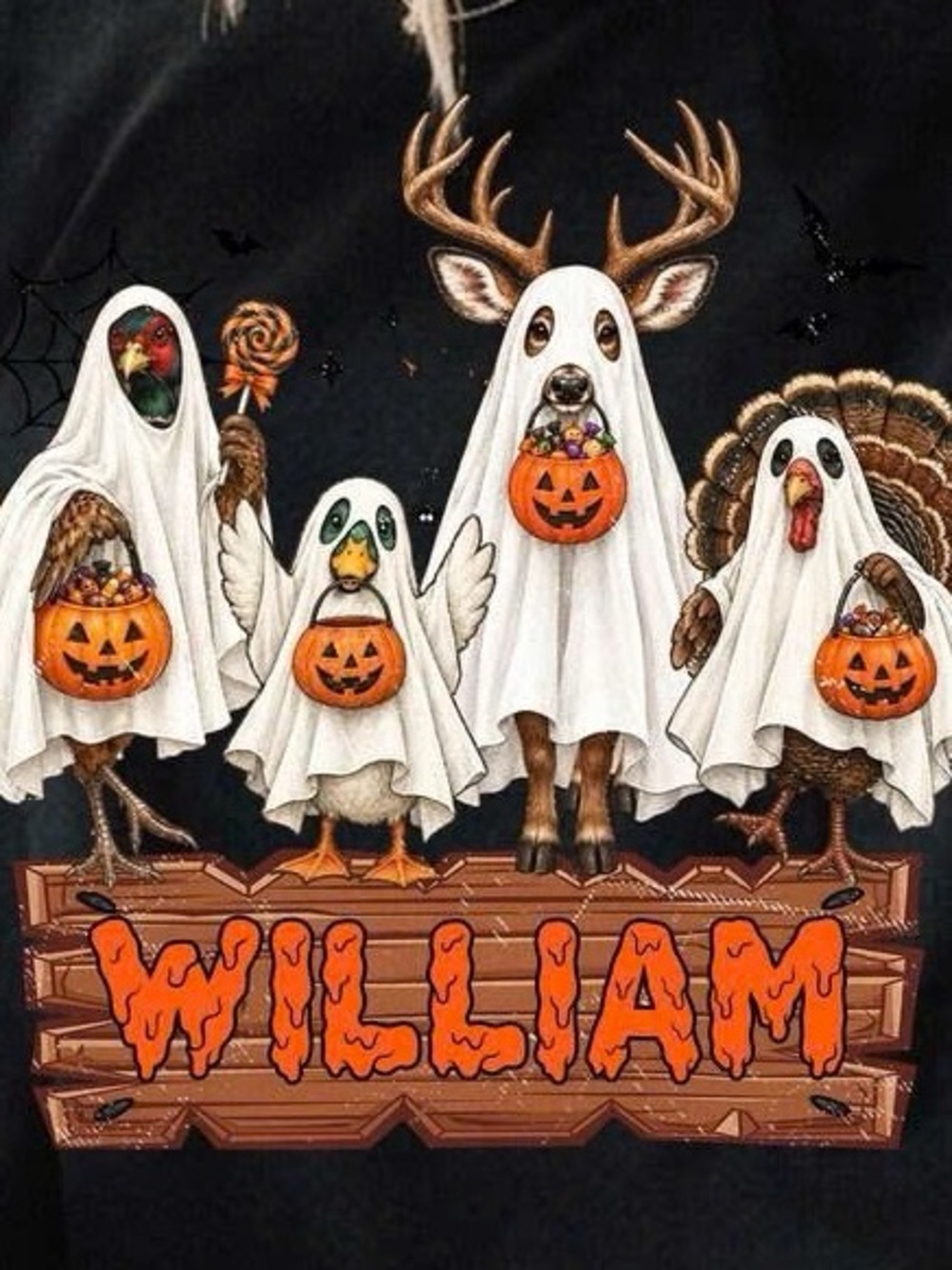 Gildan Black Halloween Woodland Animals Ghosts Tee - Picture 2 of 2